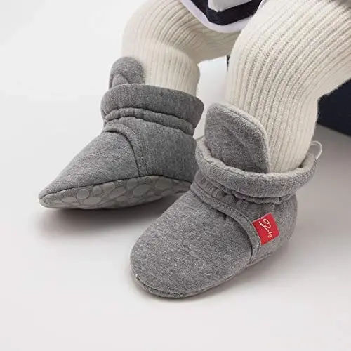 ohsofy Newborn Baby Cotton Booties Stay On Slipper Winter Warm Soft Shoes Non-Skid Infant Ankle Boots Crib Shoes - 2