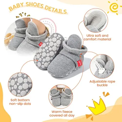 ohsofy Newborn Baby Cotton Booties Stay On Slipper Winter Warm Soft Shoes Non-Skid Infant Ankle Boots Crib Shoes - 3