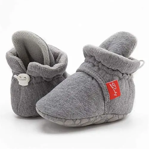 ohsofy Newborn Baby Cotton Booties Stay On Slipper Winter Warm Soft Shoes Non-Skid Infant Ankle Boots Crib Shoes - 4