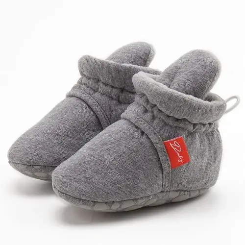 ohsofy Newborn Baby Cotton Booties Stay On Slipper Winter Warm Soft Shoes Non-Skid Infant Ankle Boots Crib Shoes - 5
