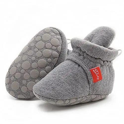 ohsofy Newborn Baby Cotton Booties Stay On Slipper Winter Warm Soft Shoes Non-Skid Infant Ankle Boots Crib Shoes 