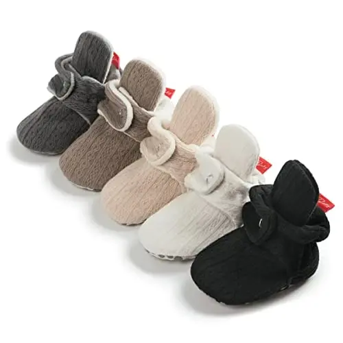 ohsofy Newborn Baby Cotton Booties Stay On Slipper Winter Warm Soft Shoes Non-Skid Infant Ankle Boots Crib Shoes - 2