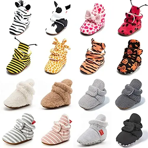 ohsofy Newborn Baby Cotton Booties Stay On Slipper Winter Warm Soft Shoes Non-Skid Infant Ankle Boots Crib Shoes - OHSOFY (1)