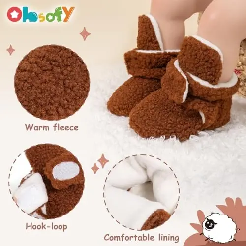 ohsofy Newborn Baby Cotton Booties Stay On Slipper Winter Warm Soft Shoes Non-Skid Infant Ankle Boots Crib Shoes - 5