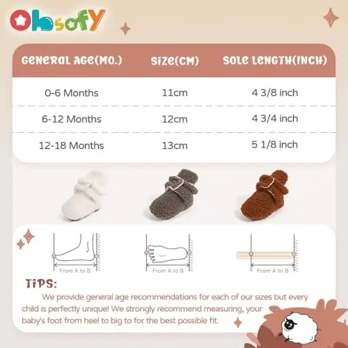 ohsofy Newborn Baby Cotton Booties Stay On Slipper Winter Warm Soft Shoes Non-Skid Infant Ankle Boots Crib Shoes - 6