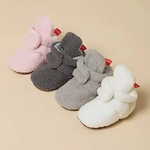 ohsofy Newborn Baby Cotton Booties Stay On Slipper Winter Warm Soft Shoes Non-Skid Infant Ankle Boots Crib Shoes - 2