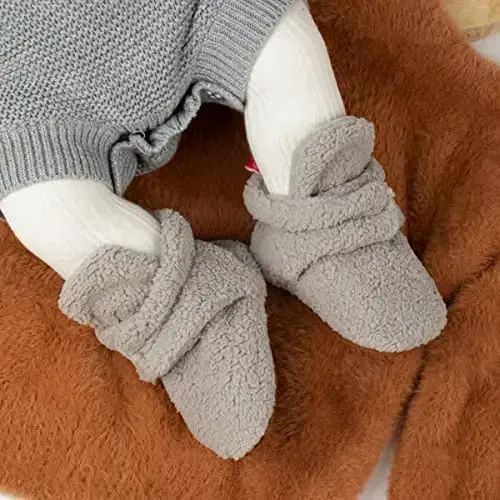 ohsofy Newborn Baby Cotton Booties Stay On Slipper Winter Warm Soft Shoes Non-Skid Infant Ankle Boots Crib Shoes - 3