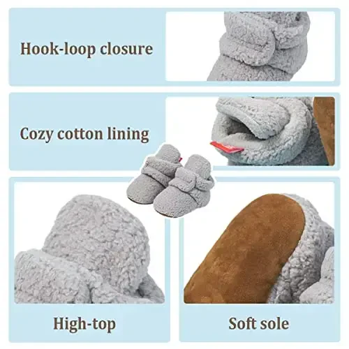 ohsofy Newborn Baby Cotton Booties Stay On Slipper Winter Warm Soft Shoes Non-Skid Infant Ankle Boots Crib Shoes - 4