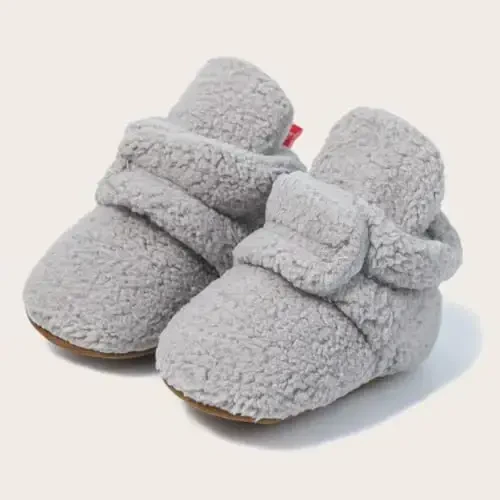 ohsofy Newborn Baby Cotton Booties Stay On Slipper Winter Warm Soft Shoes Non-Skid Infant Ankle Boots Crib Shoes - 6