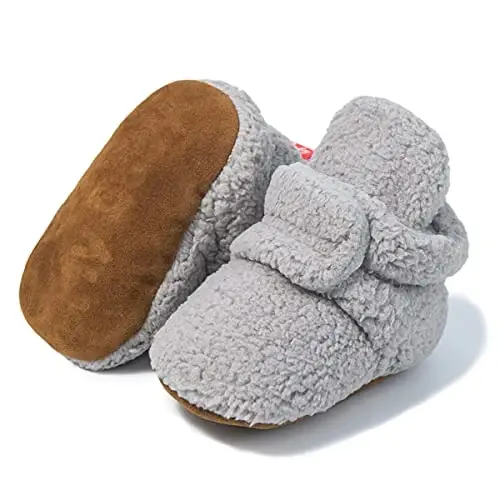 ohsofy Newborn Baby Cotton Booties Stay On Slipper Winter Warm Soft Shoes Non-Skid Infant Ankle Boots Crib Shoes 