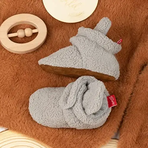 ohsofy Newborn Baby Cotton Booties Stay On Slipper Winter Warm Soft Shoes Non-Skid Infant Ankle Boots Crib Shoes - 5