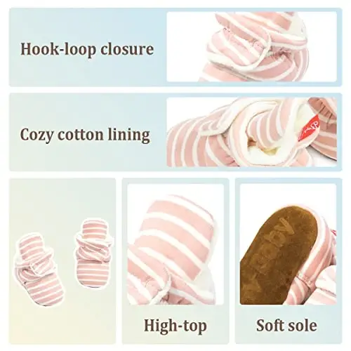 ohsofy Newborn Baby Cotton Booties Stay On Slipper Winter Warm Soft Shoes Non-Skid Infant Ankle Boots Crib Shoes - 3