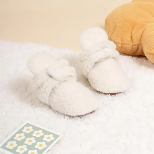 ohsofy Newborn Baby Cotton Booties Stay On Slipper Winter Warm Soft Shoes Non-Skid Infant Ankle Boots Crib Shoes - 3