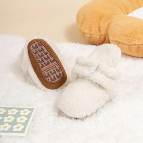 ohsofy Newborn Baby Cotton Booties Stay On Slipper Winter Warm Soft Shoes Non-Skid Infant Ankle Boots Crib Shoes - 4