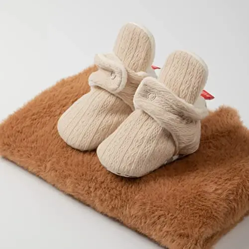ohsofy Newborn Baby Cotton Booties Stay On Slipper Winter Warm Soft Shoes Non-Skid Infant Ankle Boots Crib Shoes - 4
