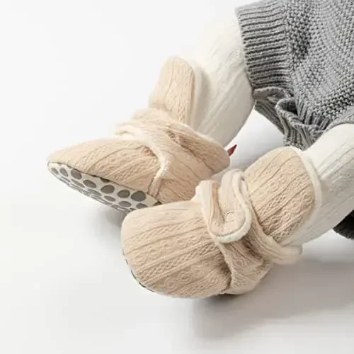 ohsofy Newborn Baby Cotton Booties Stay On Slipper Winter Warm Soft Shoes Non-Skid Infant Ankle Boots Crib Shoes - 3