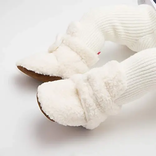 ohsofy Newborn Baby Cotton Booties Stay On Slipper Winter Warm Soft Shoes Non-Skid Infant Ankle Boots Crib Shoes - 3