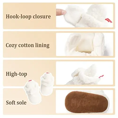 ohsofy Newborn Baby Cotton Booties Stay On Slipper Winter Warm Soft Shoes Non-Skid Infant Ankle Boots Crib Shoes - 4