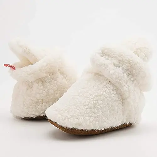 ohsofy Newborn Baby Cotton Booties Stay On Slipper Winter Warm Soft Shoes Non-Skid Infant Ankle Boots Crib Shoes - 5