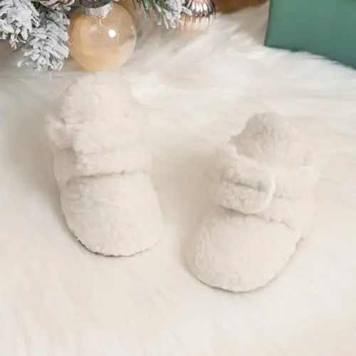 ohsofy Newborn Baby Cotton Booties Stay On Slipper Winter Warm Soft Shoes Non-Skid Infant Ankle Boots Crib Shoes - 6