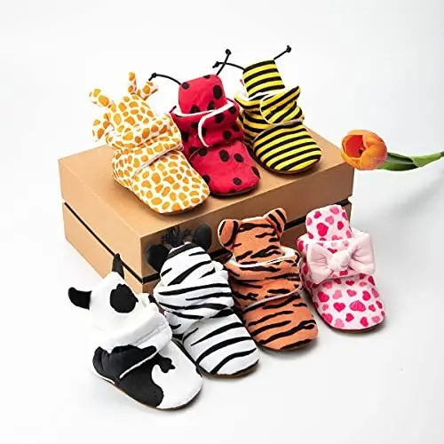ohsofy Newborn Baby Cotton Booties Stay On Slipper Winter Warm Soft Shoes Non-Skid Infant Ankle Boots Crib Shoes - 4