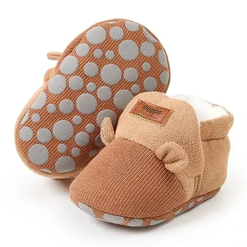 Ohwawadi Infant Baby Boys Girls Slippers Cozy Fleece Booties Soft Bottom Warm Cartoon Socks Newborn Crib Shoes - 1