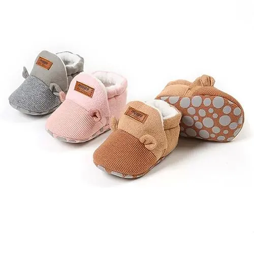 Ohwawadi Infant Baby Boys Girls Slippers Cozy Fleece Booties Soft Bottom Warm Cartoon Socks Newborn Crib Shoes - 5