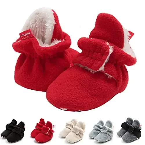 Ohwawadi Infant Baby Boys Girls Slippers Cozy Fleece Booties Soft Bottom Warm Cartoon Socks Newborn Crib Shoes - TUOTING
