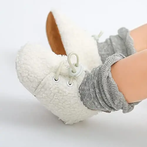 Ohwawadi Infant Baby Boys Girls Slippers Cozy Fleece Booties Soft Bottom Warm Cartoon Socks Newborn Crib Shoes - 2
