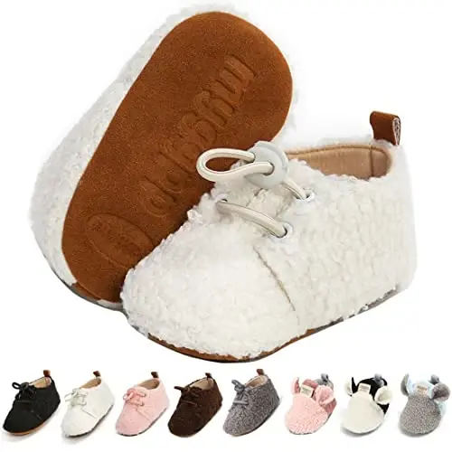 Ohwawadi Infant Baby Boys Girls Slippers Cozy Fleece Booties Soft Bottom Warm Cartoon Socks Newborn Crib Shoes 