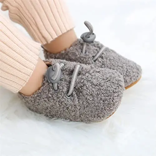 Ohwawadi Infant Baby Boys Girls Slippers Cozy Fleece Booties Soft Bottom Warm Cartoon Socks Newborn Crib Shoes - TUOTING (1)