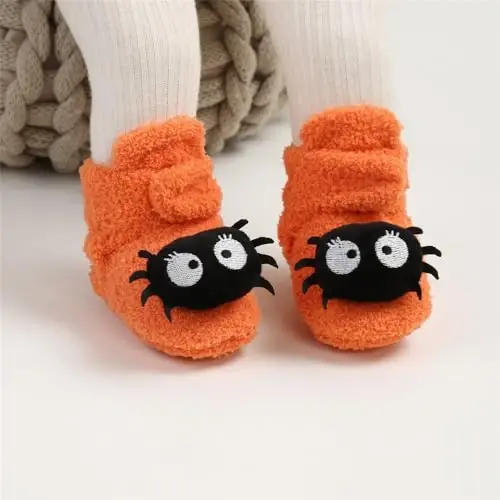 Ohwawadi Infant Baby Boys Girls Slippers Cozy Fleece Booties Soft Bottom Warm Cartoon Socks Newborn Crib Shoes - 2