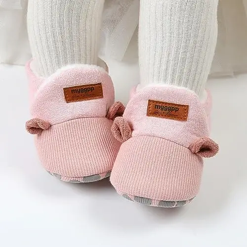 Ohwawadi Infant Baby Boys Girls Slippers Cozy Fleece Booties Soft Bottom Warm Cartoon Socks Newborn Crib Shoes - 2