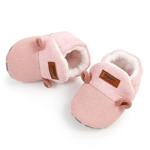 Ohwawadi Infant Baby Boys Girls Slippers Cozy Fleece Booties Soft Bottom Warm Cartoon Socks Newborn Crib Shoes - 5