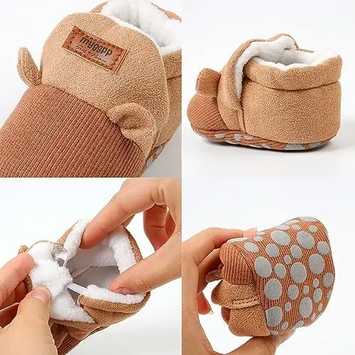 Ohwawadi Infant Baby Boys Girls Slippers Cozy Fleece Booties Soft Bottom Warm Cartoon Socks Newborn Crib Shoes - 6