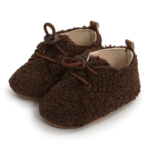 Ohwawadi Infant Baby Boys Girls Slippers Cozy Fleece Booties Soft Bottom Warm Cartoon Socks Newborn Crib Shoes - 5