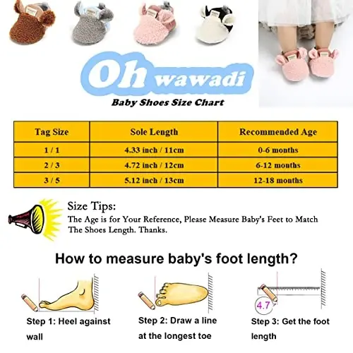Ohwawadi Infant Baby Boys Girls Slippers Cozy Fleece Booties Soft Bottom Warm Cartoon Socks Newborn Crib Shoes - 7