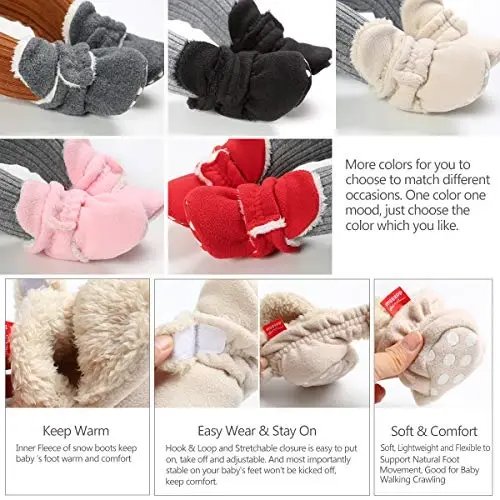 Ohwawadi Infant Baby Boys Girls Slippers Cozy Fleece Booties Soft Bottom Warm Cartoon Socks Newborn Crib Shoes - 3