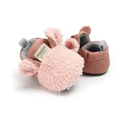 Ohwawadi Infant Baby Boys Girls Slippers Cozy Fleece Booties Soft Bottom Warm Cartoon Socks Newborn Crib Shoes - 6