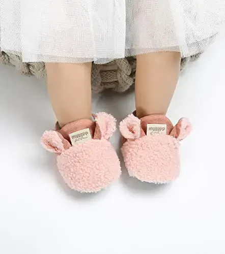 Ohwawadi Infant Baby Boys Girls Slippers Cozy Fleece Booties Soft Bottom Warm Cartoon Socks Newborn Crib Shoes - 2