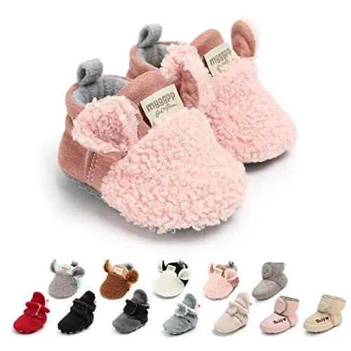 Ohwawadi Infant Baby Boys Girls Slippers Cozy Fleece Booties Soft Bottom Warm Cartoon Socks Newborn Crib Shoes - TUOTING