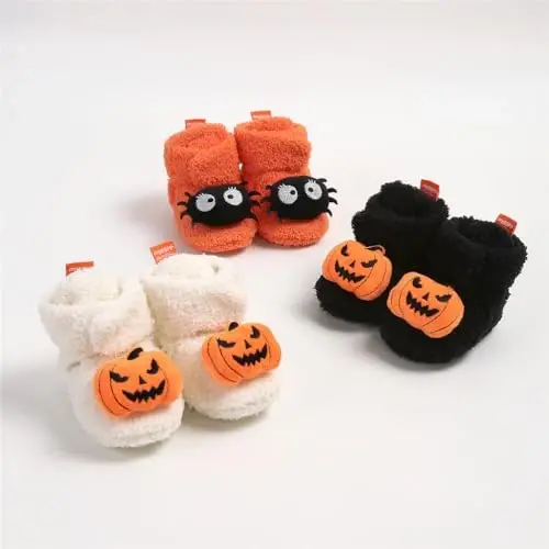 Ohwawadi Infant Baby Boys Girls Slippers Cozy Fleece Booties Soft Bottom Warm Cartoon Socks Newborn Crib Shoes - 5