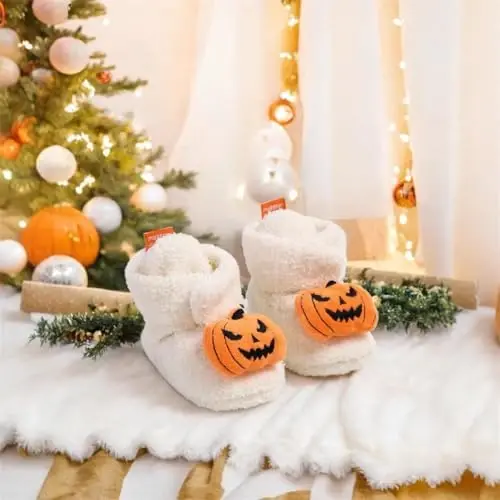 Ohwawadi Infant Baby Boys Girls Slippers Cozy Fleece Booties Soft Bottom Warm Cartoon Socks Newborn Crib Shoes - 6