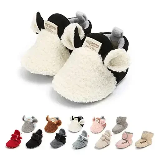 Ohwawadi Infant Baby Boys Girls Slippers Cozy Fleece Booties Soft Bottom Warm Cartoon Socks Newborn Crib Shoes - 1