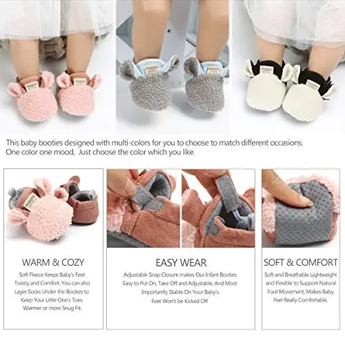 Ohwawadi Infant Baby Boys Girls Slippers Cozy Fleece Booties Soft Bottom Warm Cartoon Socks Newborn Crib Shoes - 5