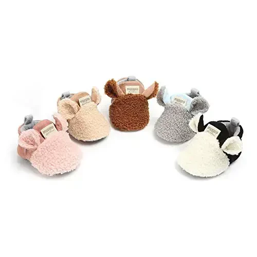 Ohwawadi Infant Baby Boys Girls Slippers Cozy Fleece Booties Soft Bottom Warm Cartoon Socks Newborn Crib Shoes - 6