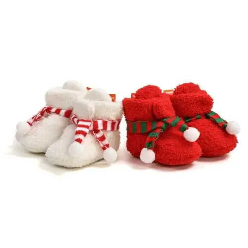 Ohwawadi Infant Baby Boys Girls Slippers Cozy Fleece Booties Soft Bottom Warm Cartoon Socks Newborn Crib Shoes - 4