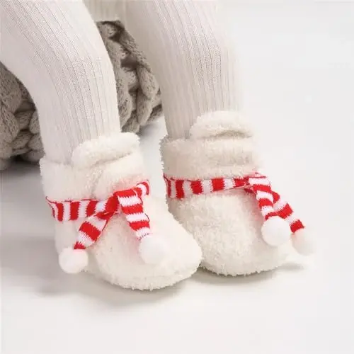 Ohwawadi Infant Baby Boys Girls Slippers Cozy Fleece Booties Soft Bottom Warm Cartoon Socks Newborn Crib Shoes - 2