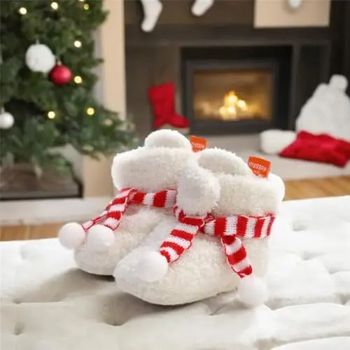 Ohwawadi Infant Baby Boys Girls Slippers Cozy Fleece Booties Soft Bottom Warm Cartoon Socks Newborn Crib Shoes - 3