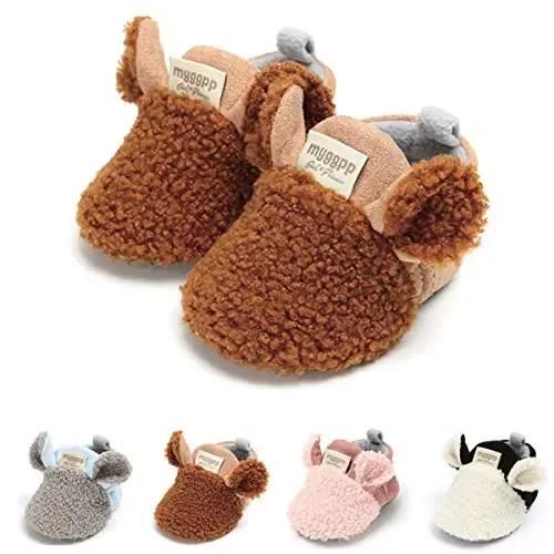 Ohwawadi Infant Baby Boys Girls Slippers Cozy Fleece Booties Soft Bottom Warm Cartoon Socks Newborn Crib Shoes - 1